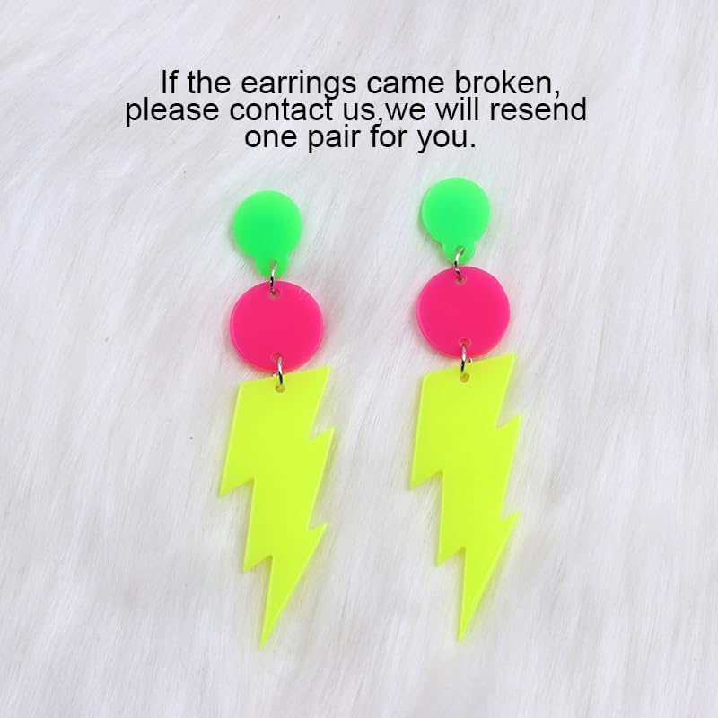 Modpide 80s Neon Earrings Hollow Lightning Bolt Halloween Punk Retro Earrings for Women 80's Party Accessories - Image 2